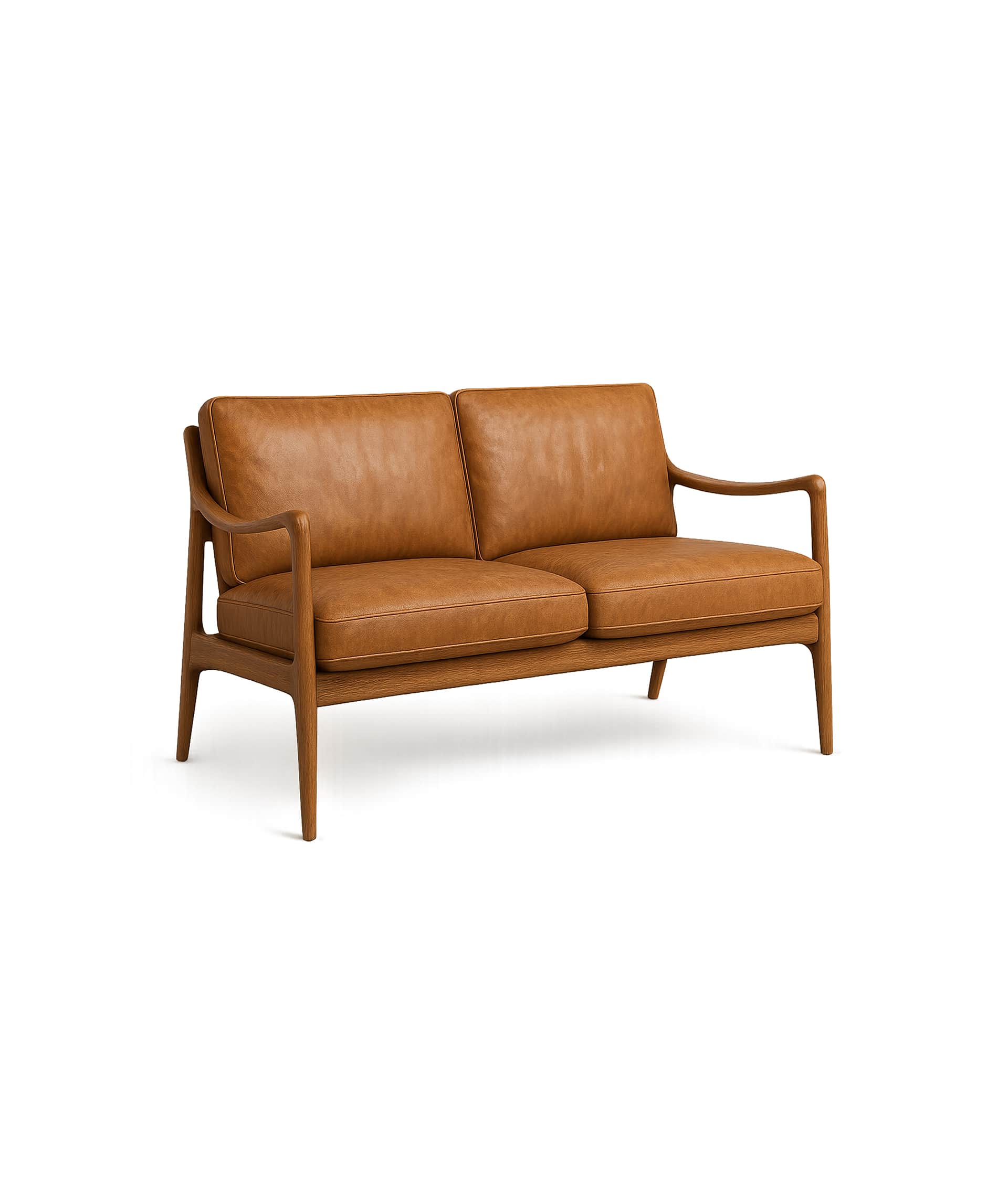 Tan leather loveseat sofa